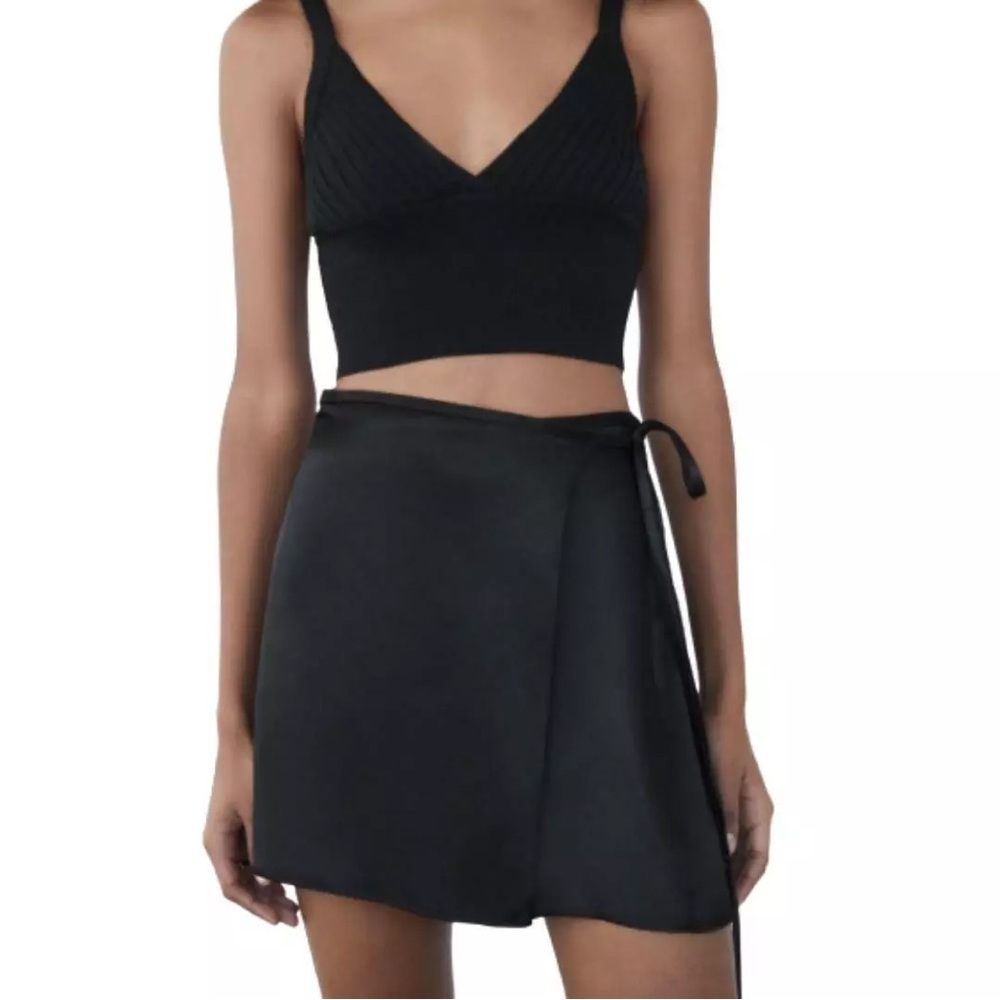 ZARA satin wrap mini skirt